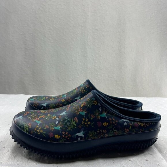 Western Chief Clog Shoes Women 10 Navy Blue Hummingbirds Waterproof Flat Slip On - Picture 2 of 10